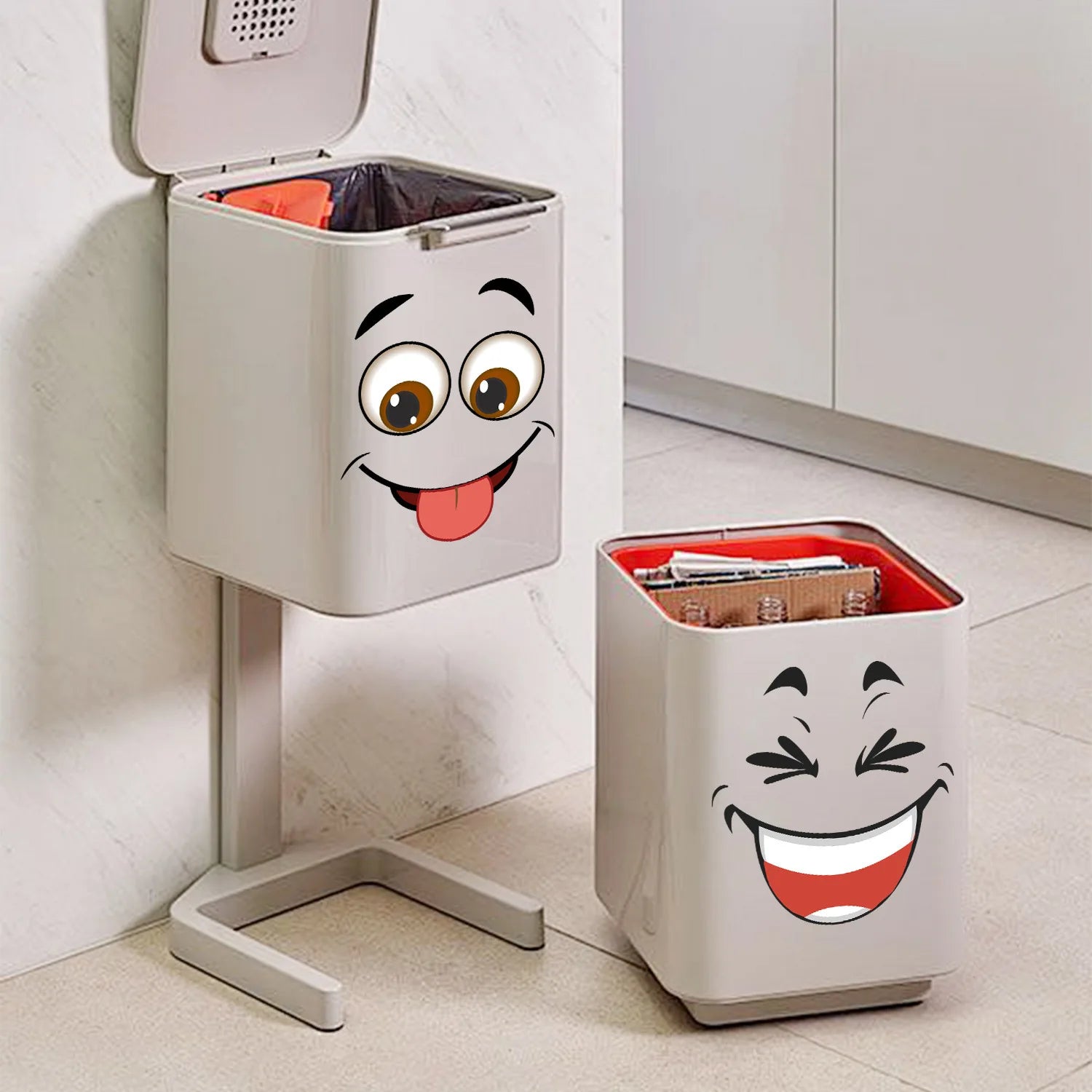 4 Pcs/Set Cartoon Face Bin Stickers Self-Adhesive Home Decor For Trash Can Wall Toilet Decor Refrigerator Fun Themed Decor