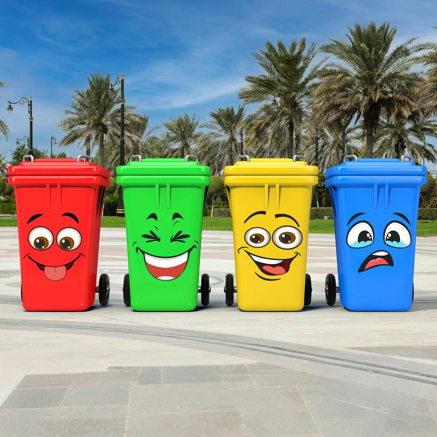 4 Pcs/Set Cartoon Face Bin Stickers Self-Adhesive Home Decor For Trash Can Wall Toilet Decor Refrigerator Fun Themed Decor