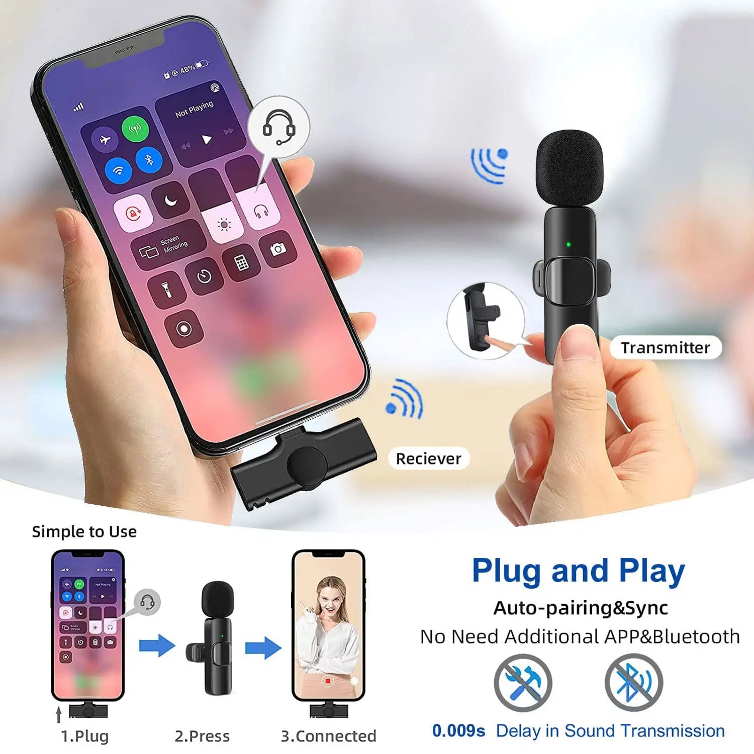Wireless Lavalier Microphone Mini USB-C Noise Reduction for iPhone Android Live Streaming Interviews Portable Handheld Mic